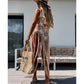Sexy embroidered Hollow out Long Tassel Cover Up