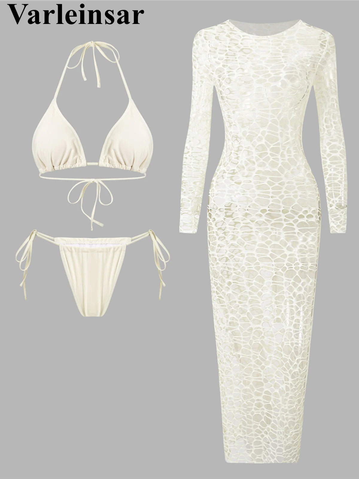 New Hollow Out Cover Up Halter Bikini Swimwear ( 3pc )