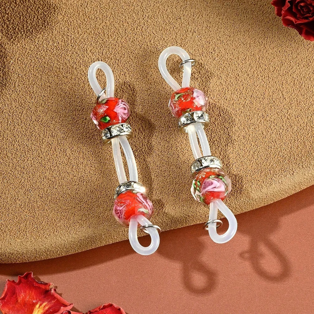 1 Pair Of Adjustable strap Nipple Rings Glitter Beads