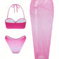 3pc Ultra Sexy Hot Pink Swimwear w/ Wrinkled coverup Skirt