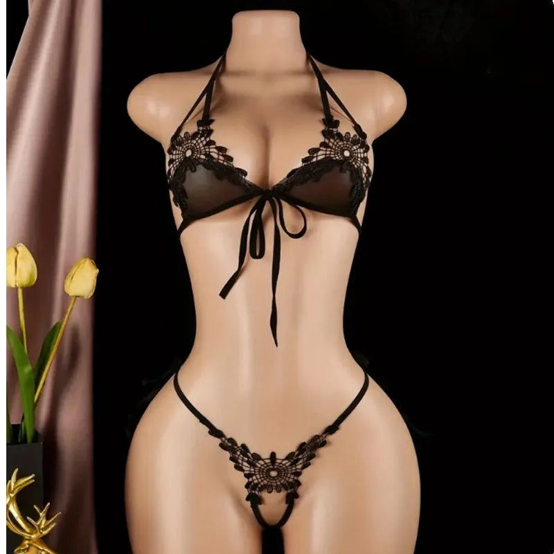Sexy See-Thru Lace Bodysuit Open Crotch Teddy