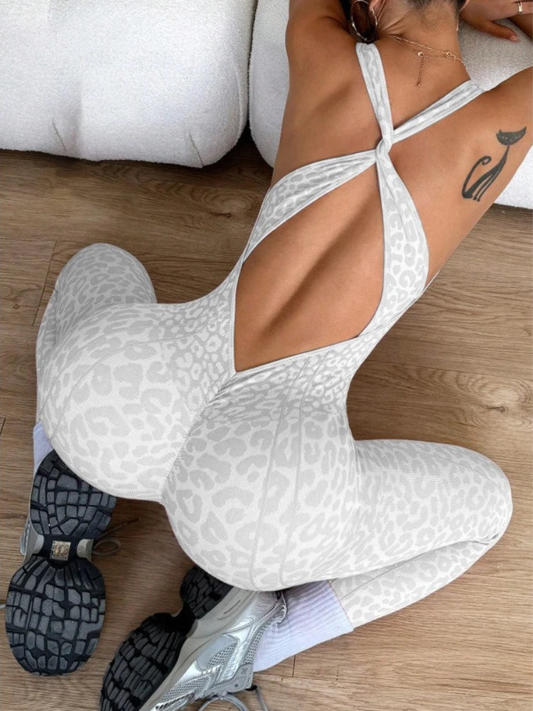 Sexy Leopard Print Sports Jumpsuit Activewear