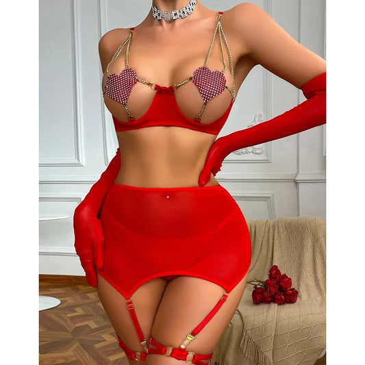 sexy hot girl heart ring bodysuit