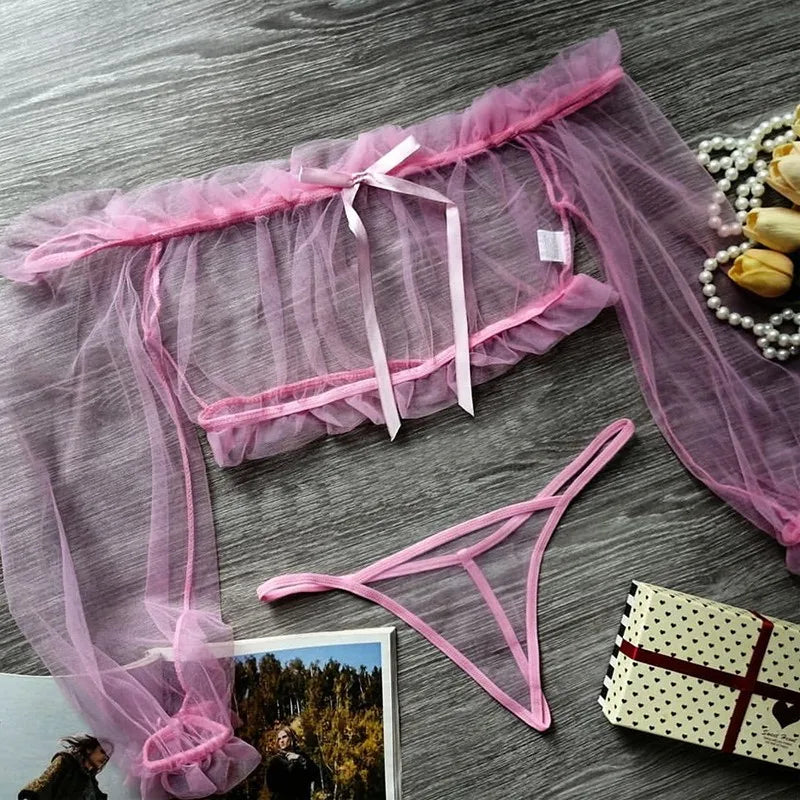 Sexy Transparent Babydoll Set Nightwear (Off Shoulder Top)