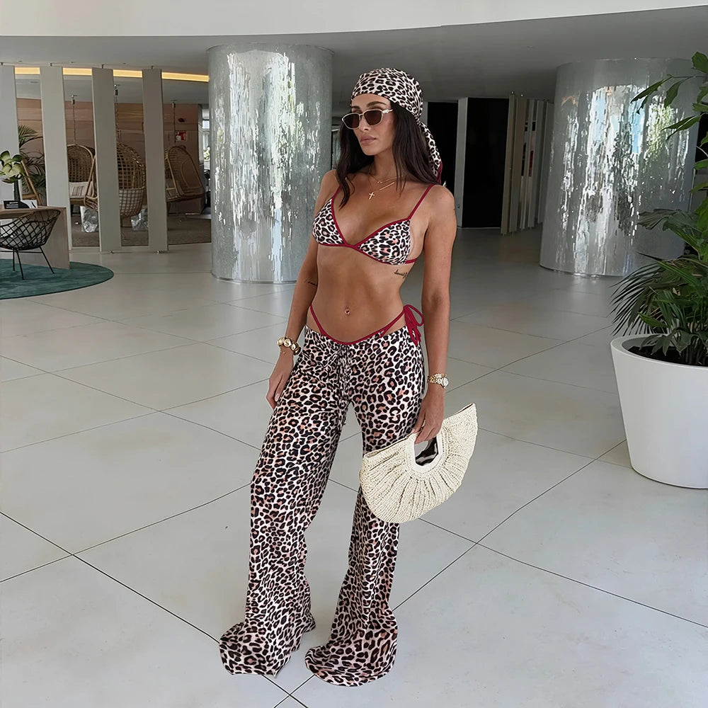 3 Pc Micro Print Bikini Swimwear with Cover Up