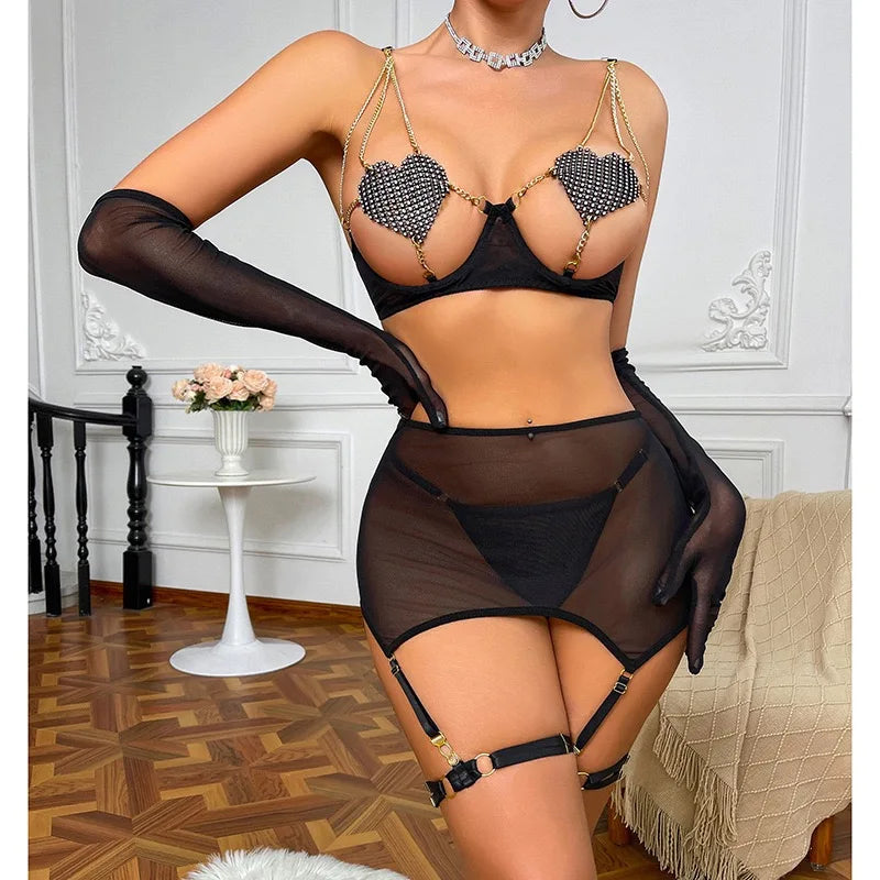sexy hot girl heart ring bodysuit