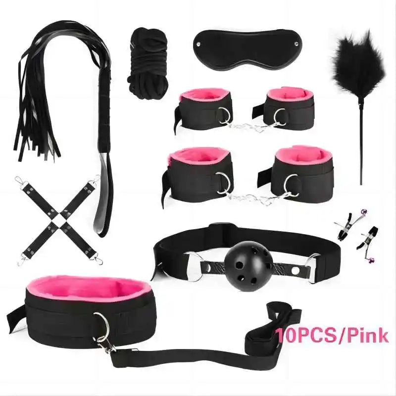 Bdsm Adult stimulation Kit handcuff nipple clamp Whip Sex Metal APlug vibrator set
