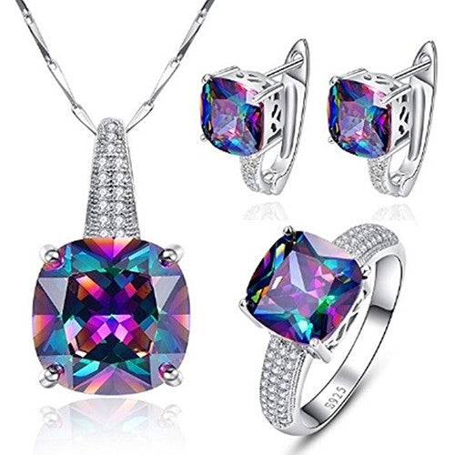 Multi Crystal Jewelry Set - Necklace, Ring and Earrings