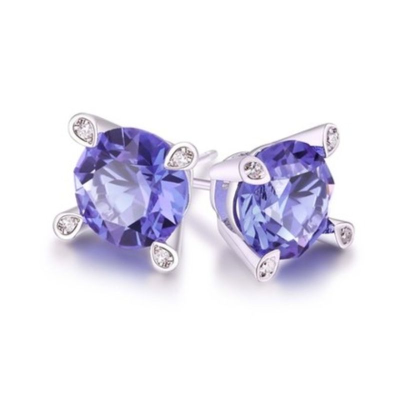 Lab Created Purple Tanzanite Stud Earring in 18K White Gold Plating