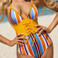 Striped Print One Piece Sexy Tied Corset Swimwear