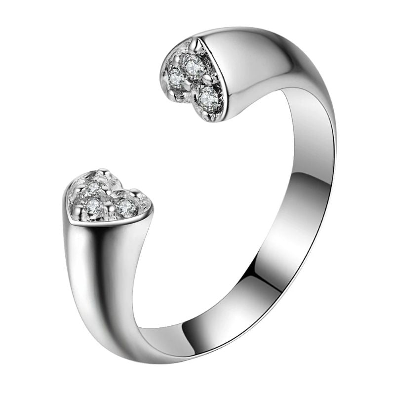 Adjustable Crystal Heart Ring Silver Plated Love Ring