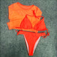 Neon Yellow Crop Top Long Sleeve Cover Ups 3pc Swimsuit