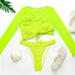 Neon Yellow Crop Top Long Sleeve Cover Ups 3pc Swimsuit