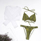 Neon Yellow Crop Top Long Sleeve Cover Ups 3pc Swimsuit