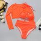 Neon Yellow Crop Top Long Sleeve Cover Ups 3pc Swimsuit