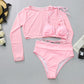 Neon Yellow Crop Top Long Sleeve Cover Ups 3pc Swimsuit