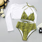 Neon Yellow Crop Top Long Sleeve Cover Ups 3pc Swimsuit