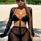 New Sexy See Thru Long Sleeve Crop Top & Shorts Cover Up