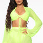 New Sexy See Thru Long Sleeve Crop Top & Shorts Cover Up