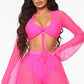 New Sexy See Thru Long Sleeve Crop Top & Shorts Cover Up