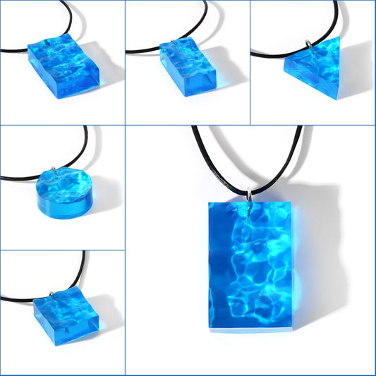 Ocean Style Blue Sea Water Ripple Pendant Resin Necklace