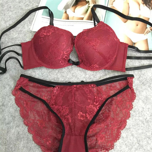 Super Sexy lace Embroidery deep V-neck push up bra set