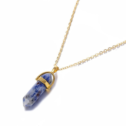 Natural Stone Bullet Crystal Pendant Necklace